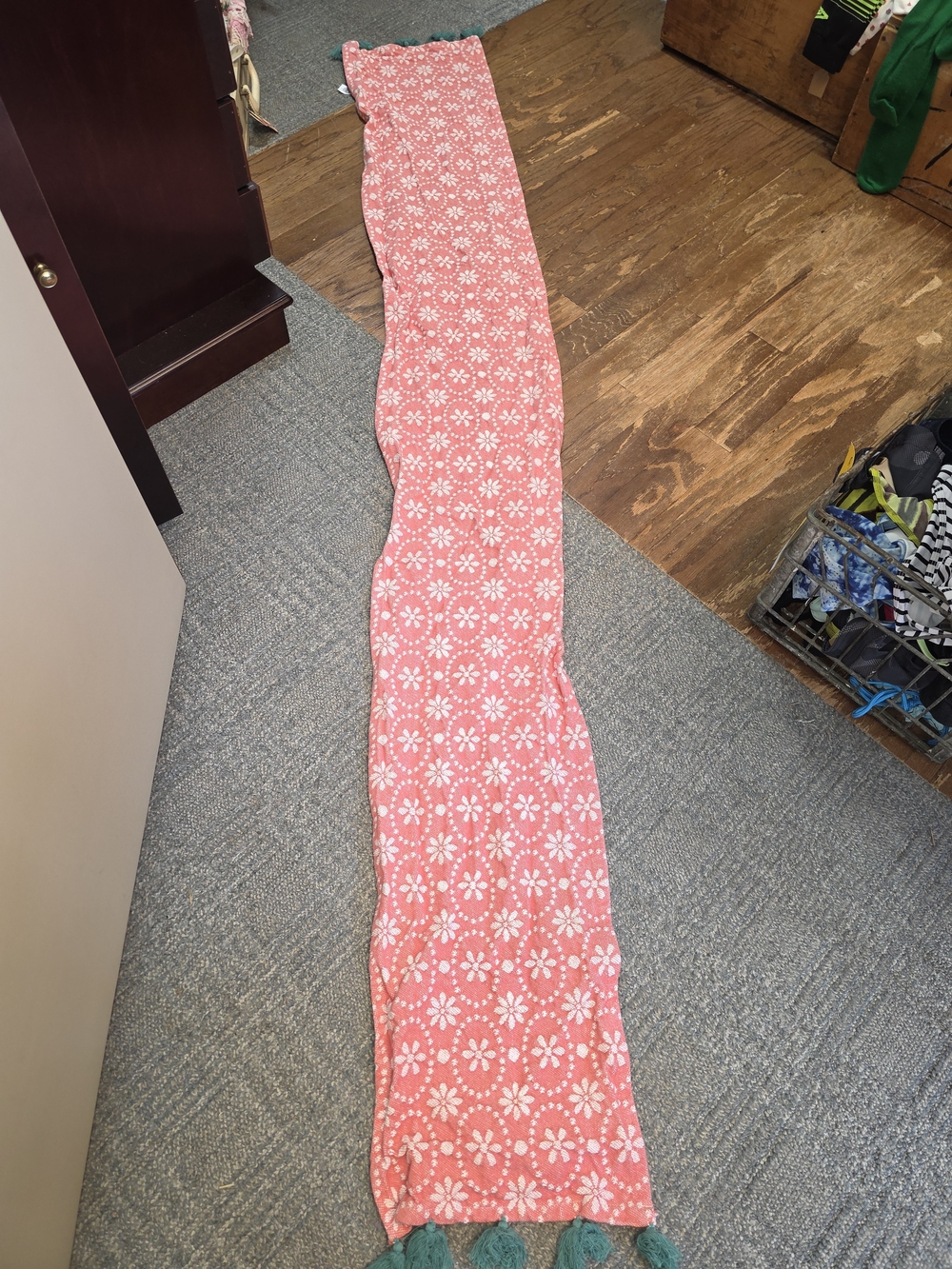 Pioneer Women Coral Pink Floral Tassel Table Runner